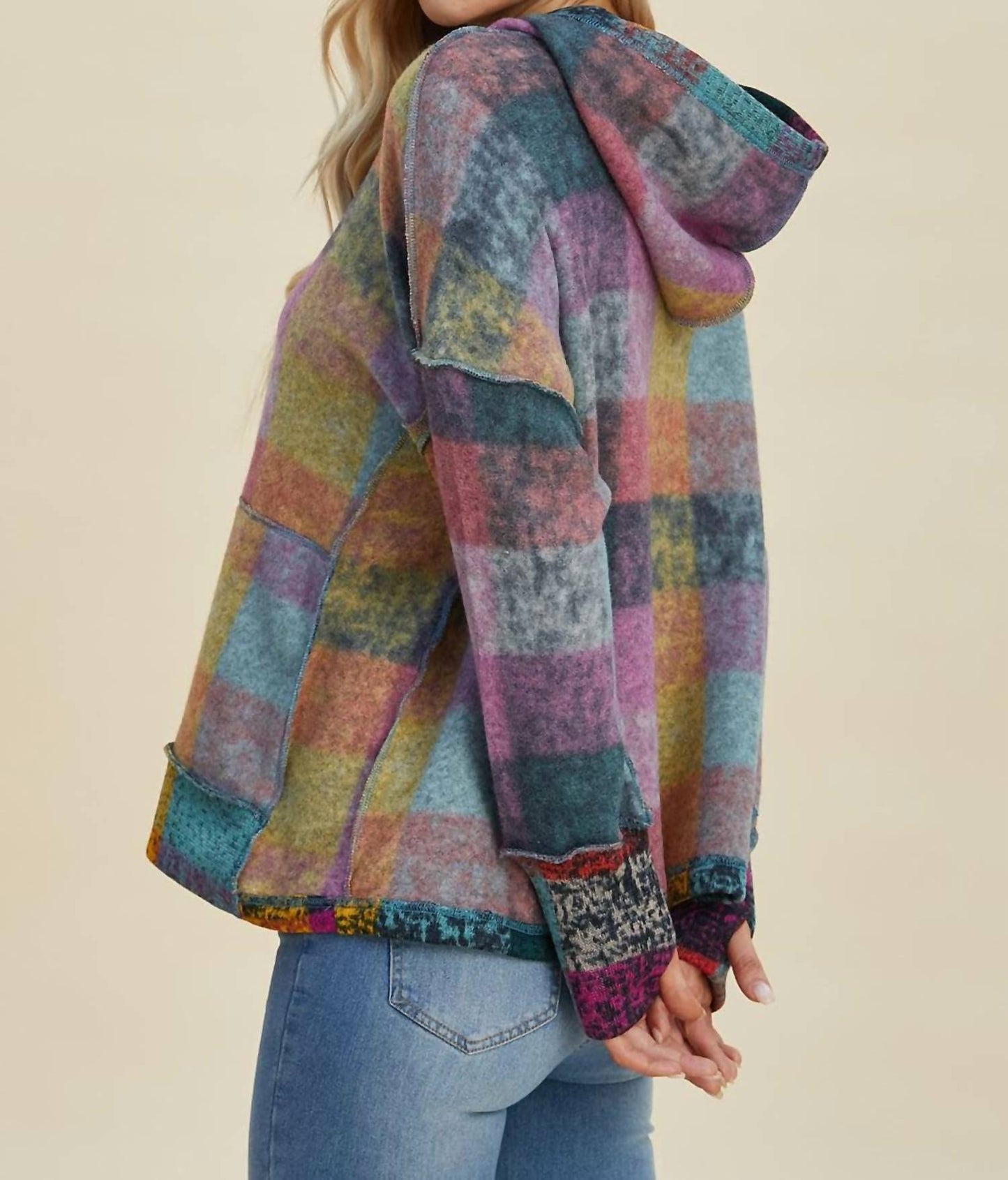 Double Take - Cozy Plaid Oversized Hoodie