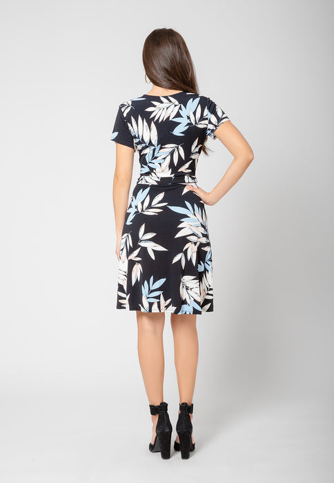 Leota Women's Perfect Wrap Cap Sleeve Dress In Pastel Leaves Blue Size Petie XX-Large