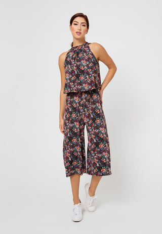 Leota Women's Skyler Cropped In Confetti Floral Jumpsuit Brown Size Petite X-Large
