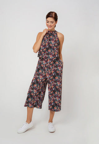 Leota Women's Skyler Cropped In Confetti Floral Jumpsuit Brown Size Petite X-Large