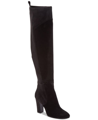 DKNY Women's Sloane Leather Almond Toe Over Knee Fashion Boots Black Size 9.5