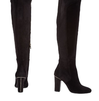 DKNY Women's Sloane Leather Almond Toe Over Knee Fashion Boots Black Size 9.5