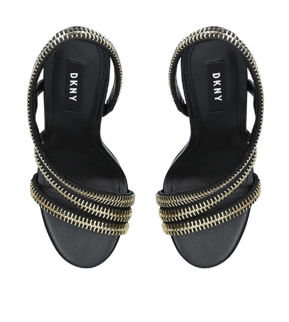 DKNY Women's Sandi Fabric Closed Toe Special Occasion Ankle Strap Sandals Black Size 10