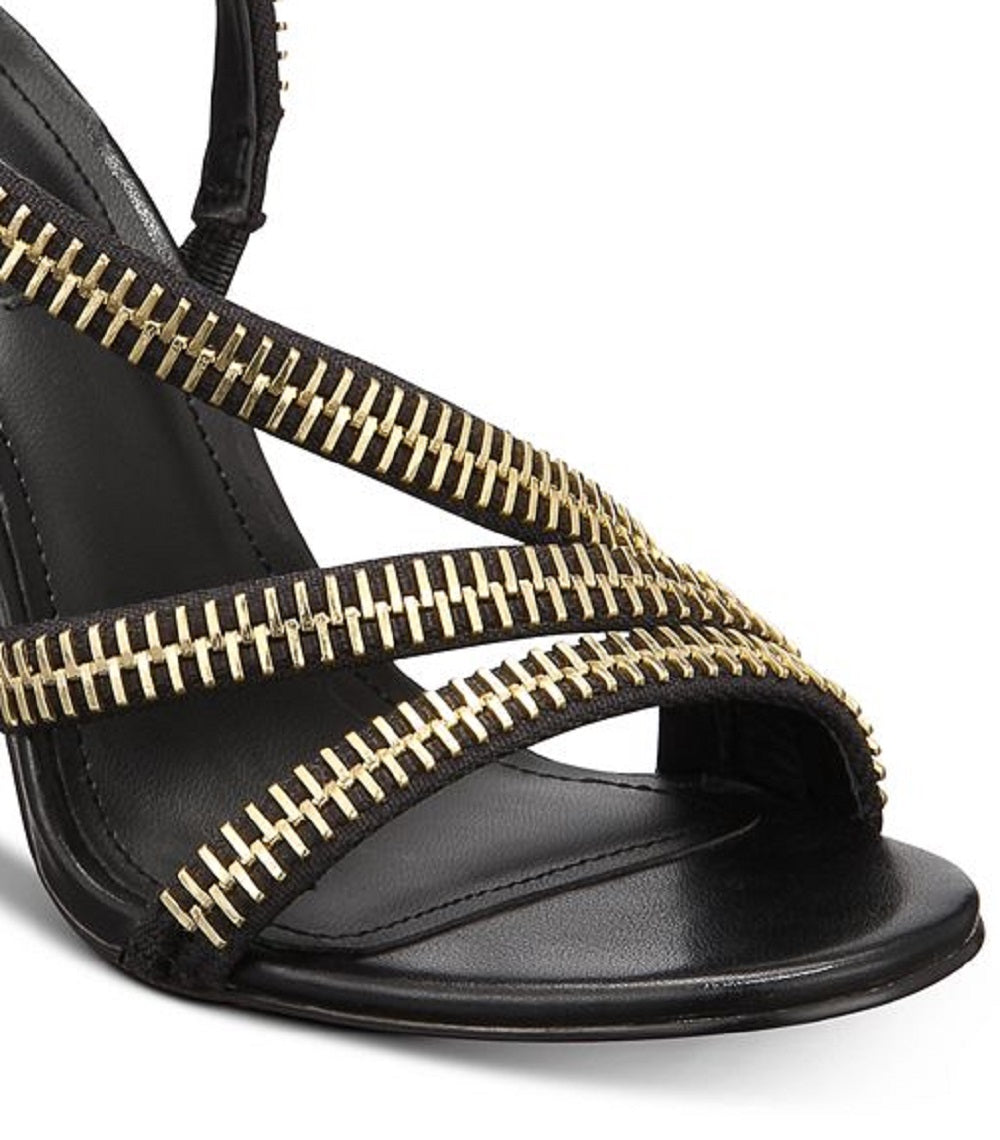 DKNY Women's Sandi Fabric Closed Toe Special Occasion Ankle Strap Sandals Black Size 10