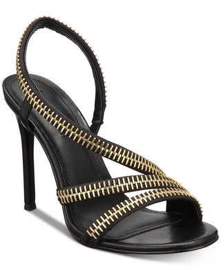 DKNY Women's Sandi Fabric Closed Toe Special Occasion Ankle Strap Sandals Black Size 10