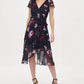 DKNY Women's Flutter Sleeve V Neck Wrap Midi Blue Size 6
