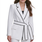 DKNY Women's Belted Contrast-Trim Blazer White Size 12