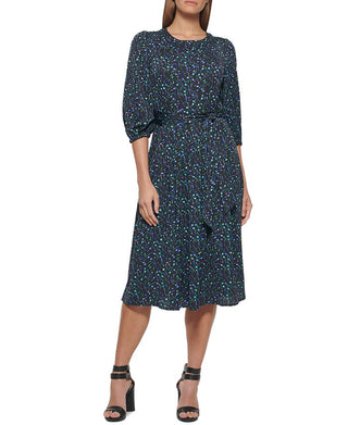 DKNY Women's Floral Print Midi Dress Black Size 14