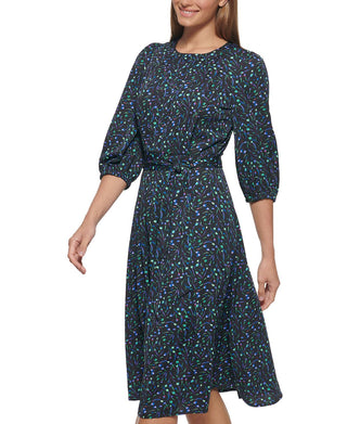 DKNY Women's Floral Print Midi Dress Black Size 14