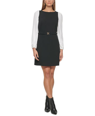 DKNY Women's Pleated Sleeve Fit & Flare Dress Black Size 6