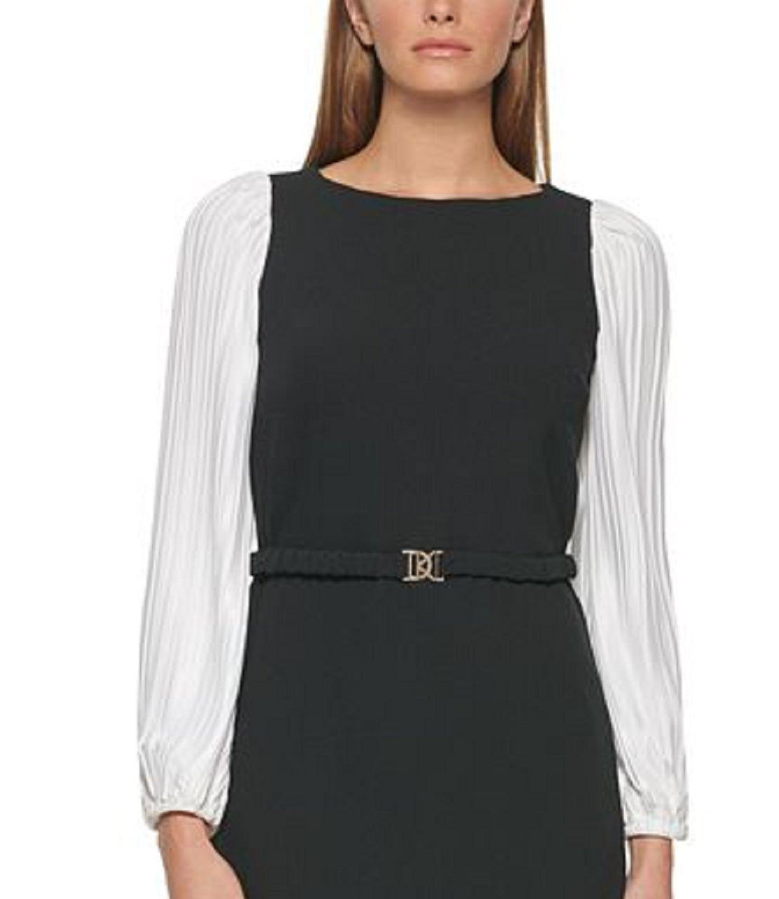 DKNY Women's Pleated Sleeve Fit & Flare Dress Black Size 6