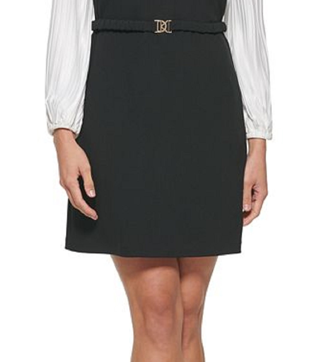 DKNY Women's Pleated Sleeve Fit & Flare Dress Black Size 6