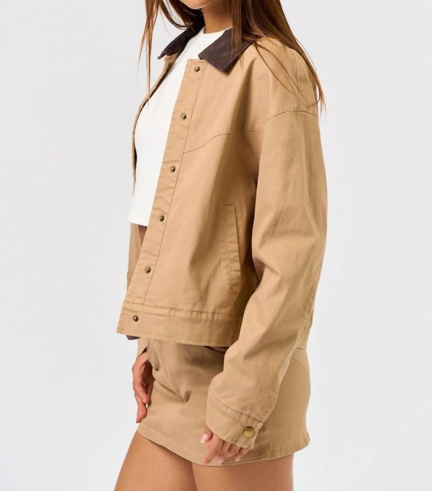 Blue Blush - Corduroy Collar Bomber Jacket