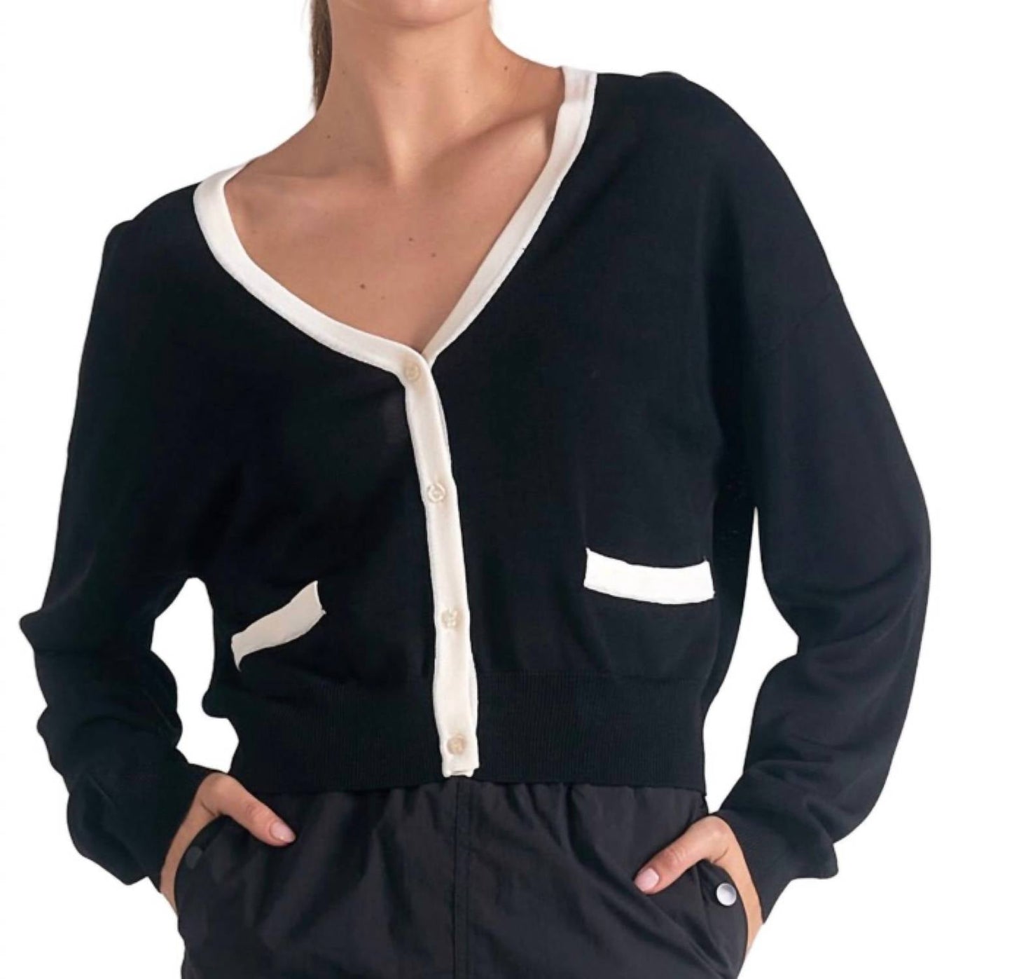 Elan - Accent Trimmed Cardigan