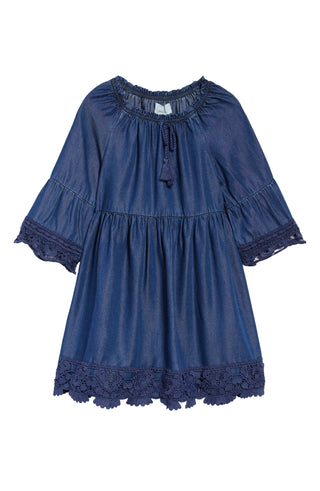 Peek Aren't You Curious Lace Hem Indigo Dress - Size 8 for Kids