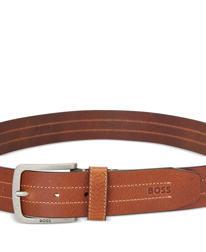 BOSS Men's Stitch Leather Belt Brown Size 34