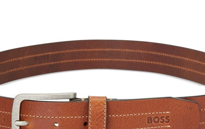 BOSS Men's Stitch Leather Belt Brown Size 34