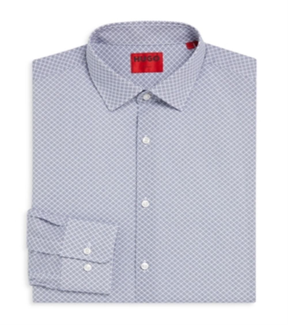 Hugo Boss Men's Mabel Micro Print Regular Fit Dress Shirt Blue Size Regular