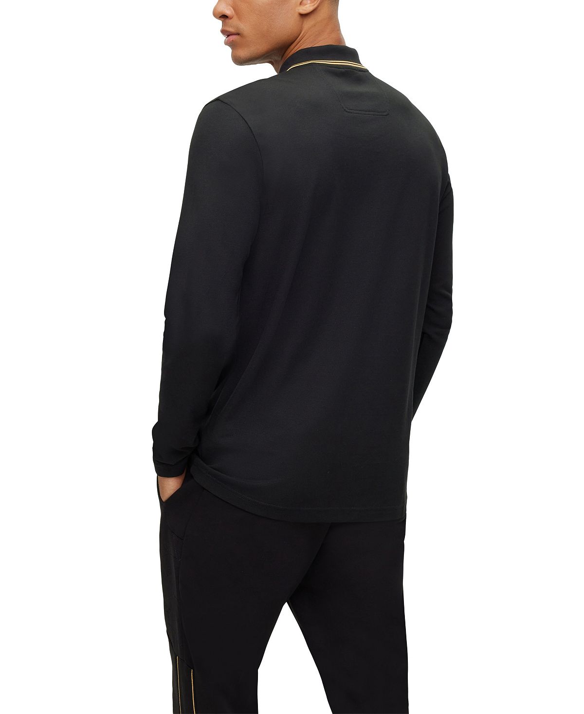 Hugo Boss Men's Logo Details Long Sleeved Slim Fit Polo Shirt Black Size Medium