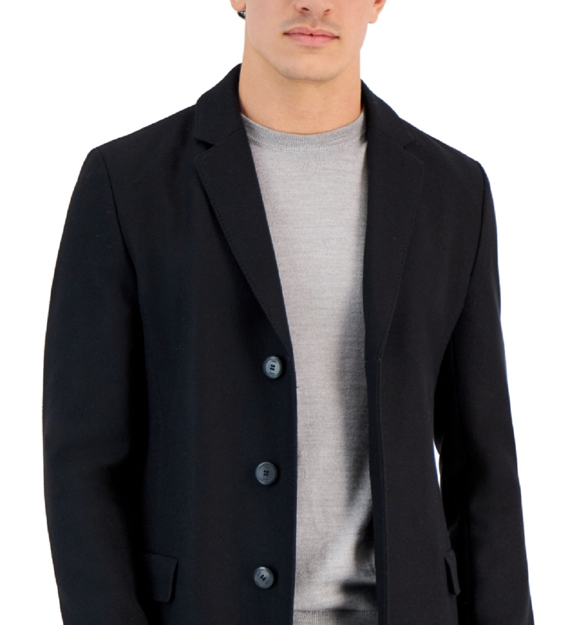 Hugo Boss Men's Migor Slim Fit Solid Wool Overcoat Black Size 46