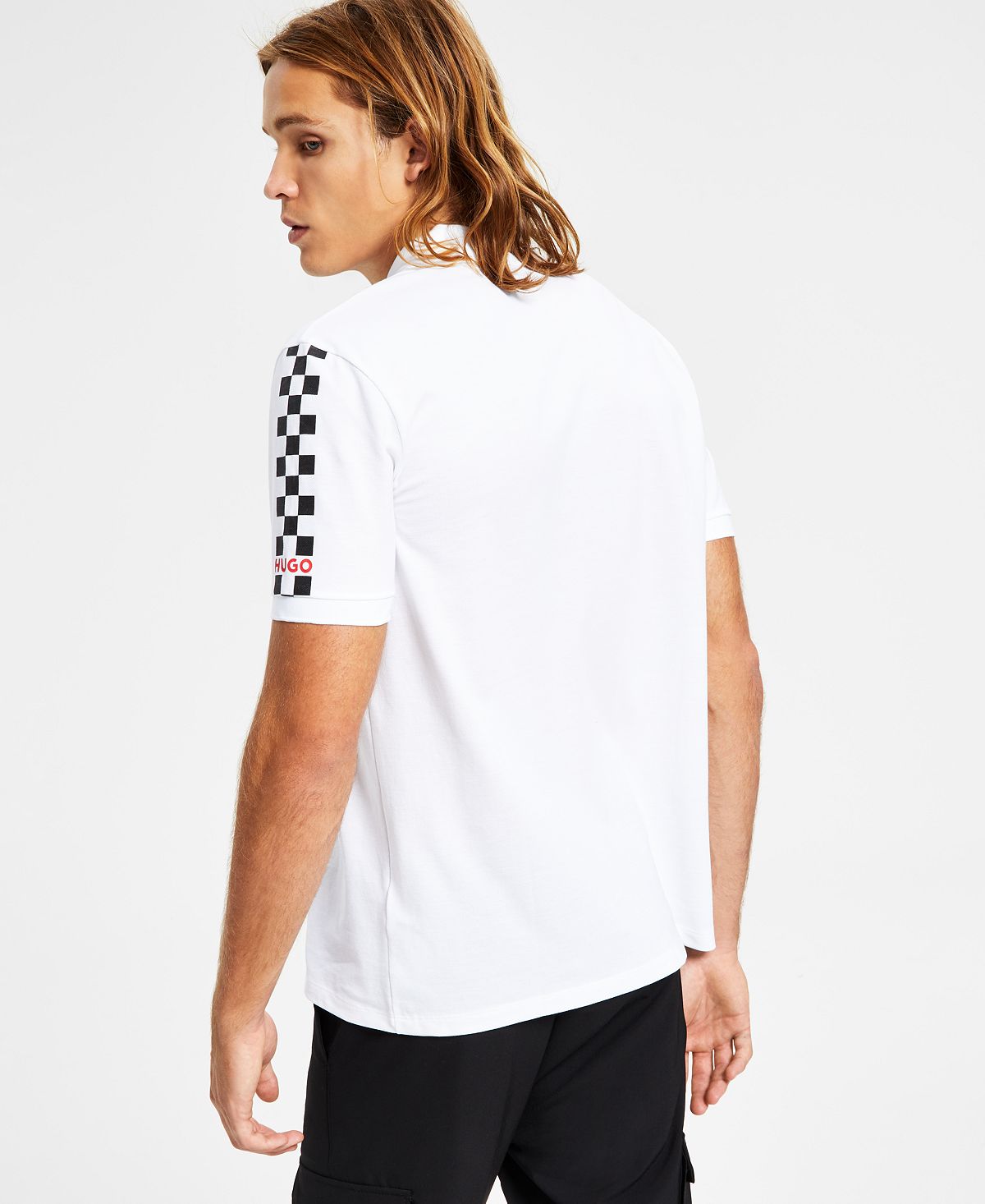 Hugo Boss Men's Dovember Classic Fit Checkered Logo Print Polo Shirt White Size Large