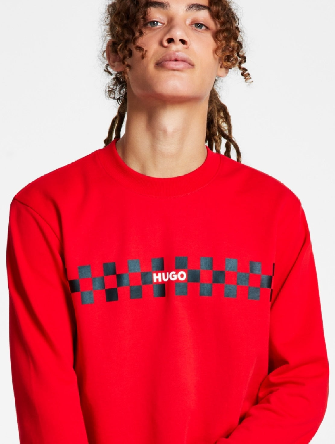 Hugo Boss Men's Dromeo Checkered Long Sleeve Sweatshirt Red Size XX-Large