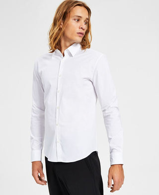 Hugo Boss Men's Slim Fit Tonal Embroidered Logo Button Down Shirt White Size Medium