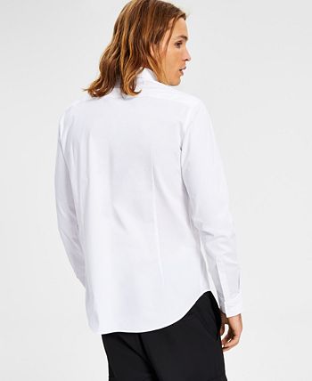 Hugo Boss Men's Slim Fit Tonal Embroidered Logo Button Down Shirt White Size Medium