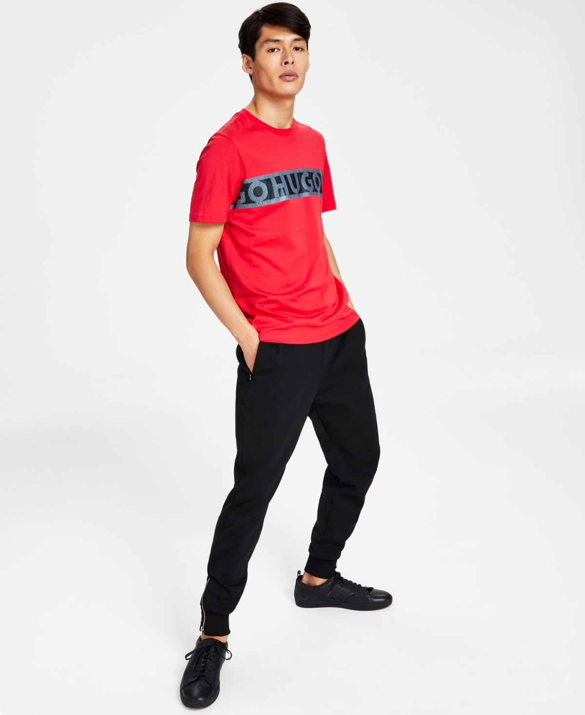 Hugo Boss Men's Dinotto Logo Tape T-Shirt Red Size Medium