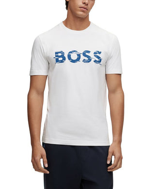 Hugo Boss Men's Stretc Cotton Graphic Logo Print T-shirt White Size Medium