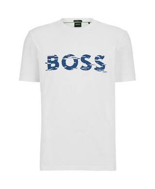 Hugo Boss Men's Stretc Cotton Graphic Logo Print T-shirt White Size Medium