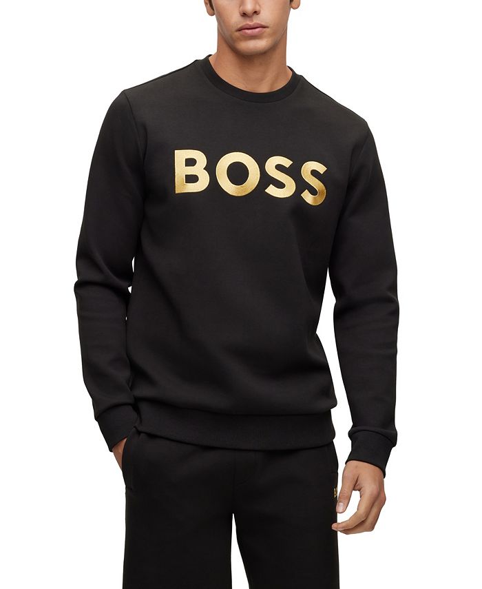 Hugo Boss Men's Cotton Blend Contrast Logo Relaxed Fit Sweatshirt Black Size Large