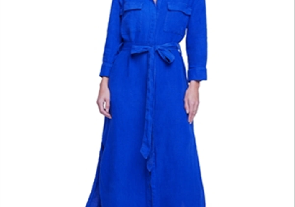 L'Agence Cameron Belted Shirt Dress Blue Size M