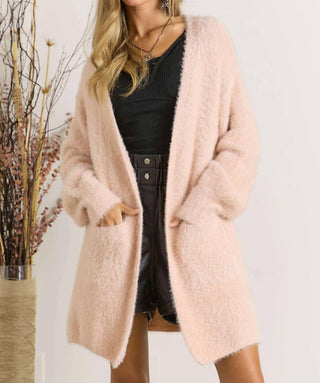 Adora - Curvy Fuzzy Solid Open Cardigan