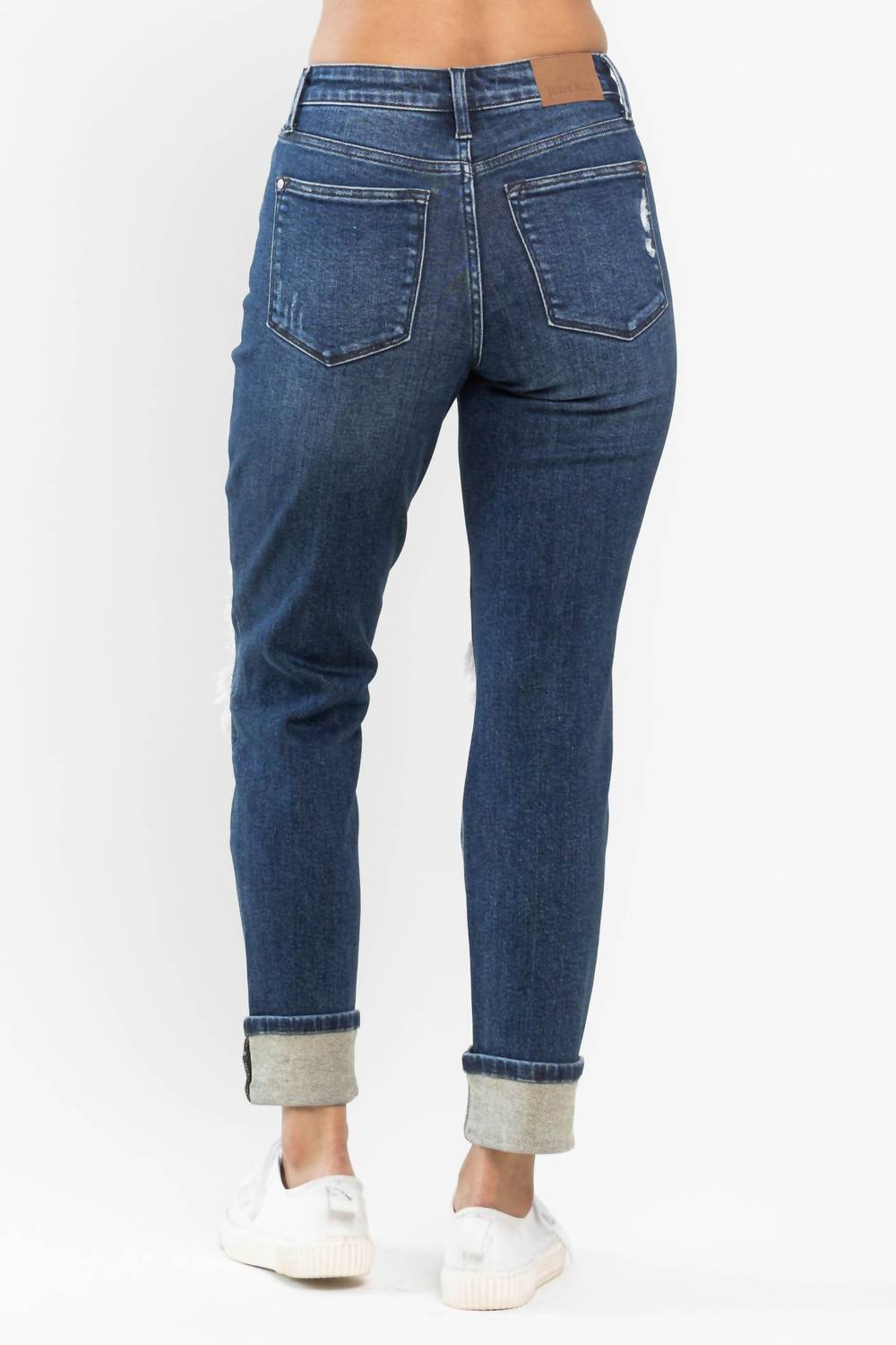 Judy Blue - “charlotte” Midrise Buffalo Plaid Patch Destroyed Boyfriend Jeans