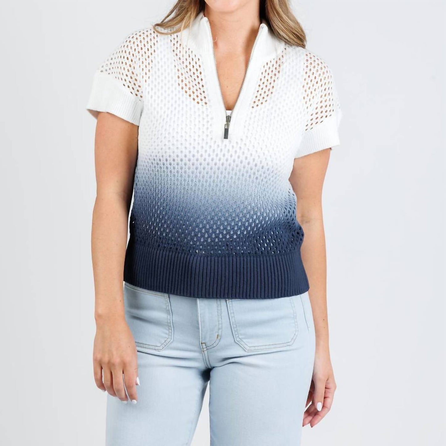 J. Society - Women's Mesh Ombre Zip Cap Sleeve Sweater