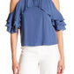 Alice + Olivia - Silk Cold Shoulder Ruffle Top