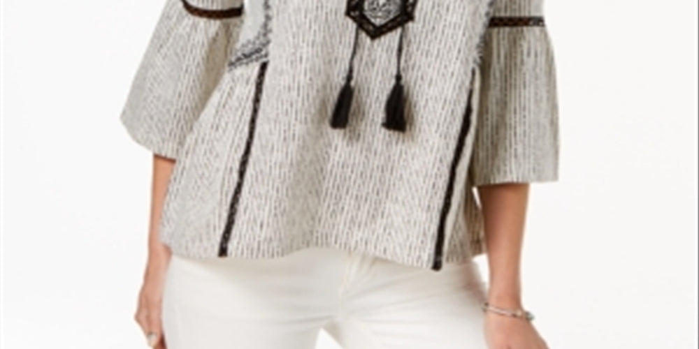 Style & Co Women's Printed Peasant Top White Size XX-Large