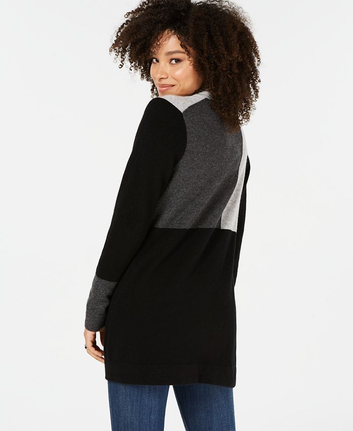 Charter Club Women's Pure Cashmere Colorblocked Cardigan Gray Size X-Large