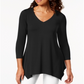 JM Collection Women's V Neck Handkerchief Hem Top Black Size Large