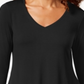 JM Collection Women's V Neck Handkerchief Hem Top Black Size Large