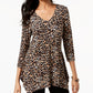 JM Collection Women's Printed Handkerchief Hem Top Black Size Petite