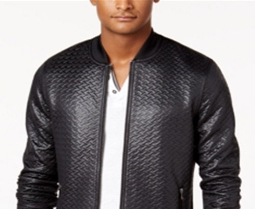 INC International Concepts Men's Basket Weave Zip Bomber Jacket Black Size Large