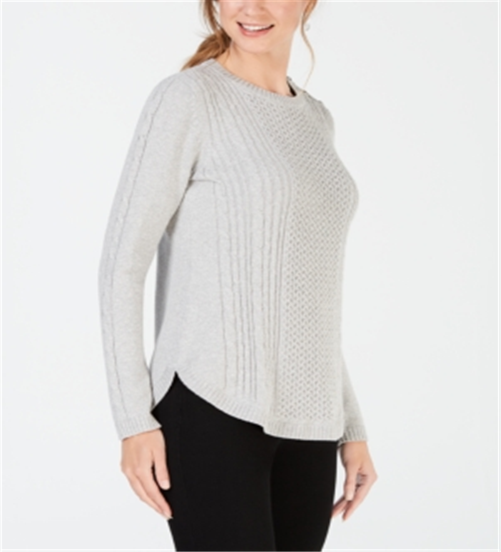 Charter Club Women's Cable Detail Sweater Gray Size Large