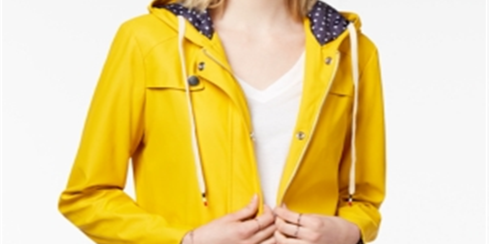 Maison Jules Women's Hooded Raincoat Yellow Size Large