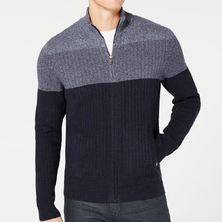 Alfani Men's Ombre Colorblocked Ribbed Knit Full Zip Cardigan Blue Size XXX-Large