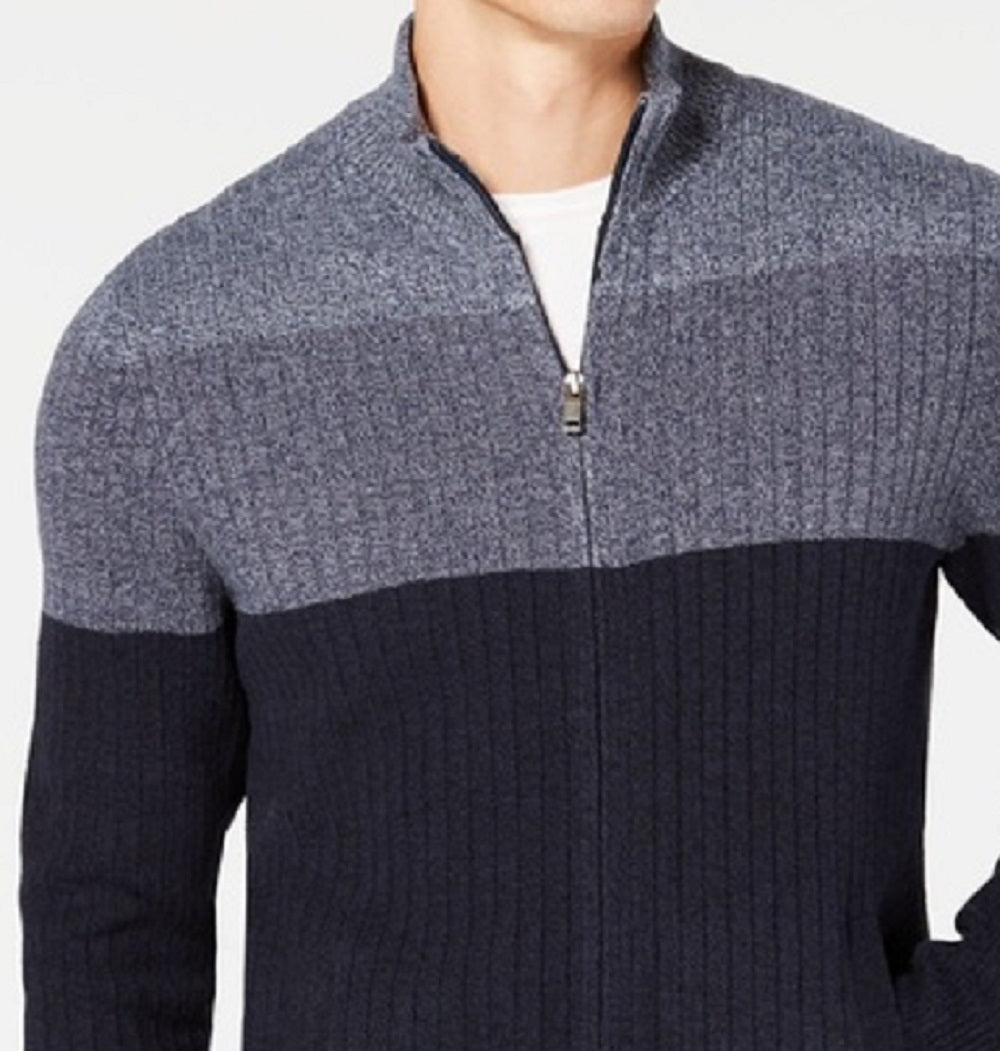 Alfani Men's Ombre Colorblocked Ribbed Knit Full Zip Cardigan Blue Size XXX-Large