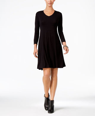 Style & Co Women's V Neck Swing Dress Black Size Medium