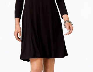 Style & Co Women's V Neck Swing Dress Black Size Medium