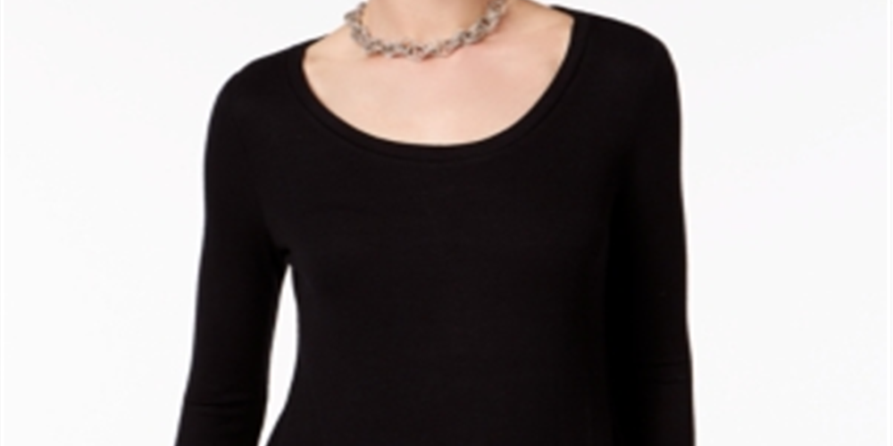 INC International Concepts Women's Colorblocked Handkerchief Hem Top Black Size Petite